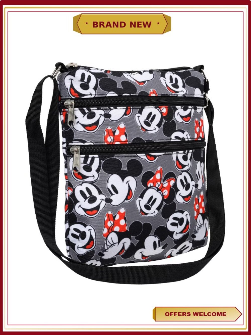 Disney Passport Bag Crossbody Travel Purse Mickey Minnie Mouse Faces